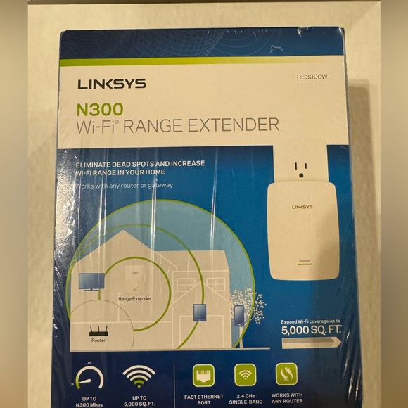 New Linksys RE3000W Single Band 2.4Ghz WiFi Range Extender Booster N300 Wireless - Picture 2 of 14